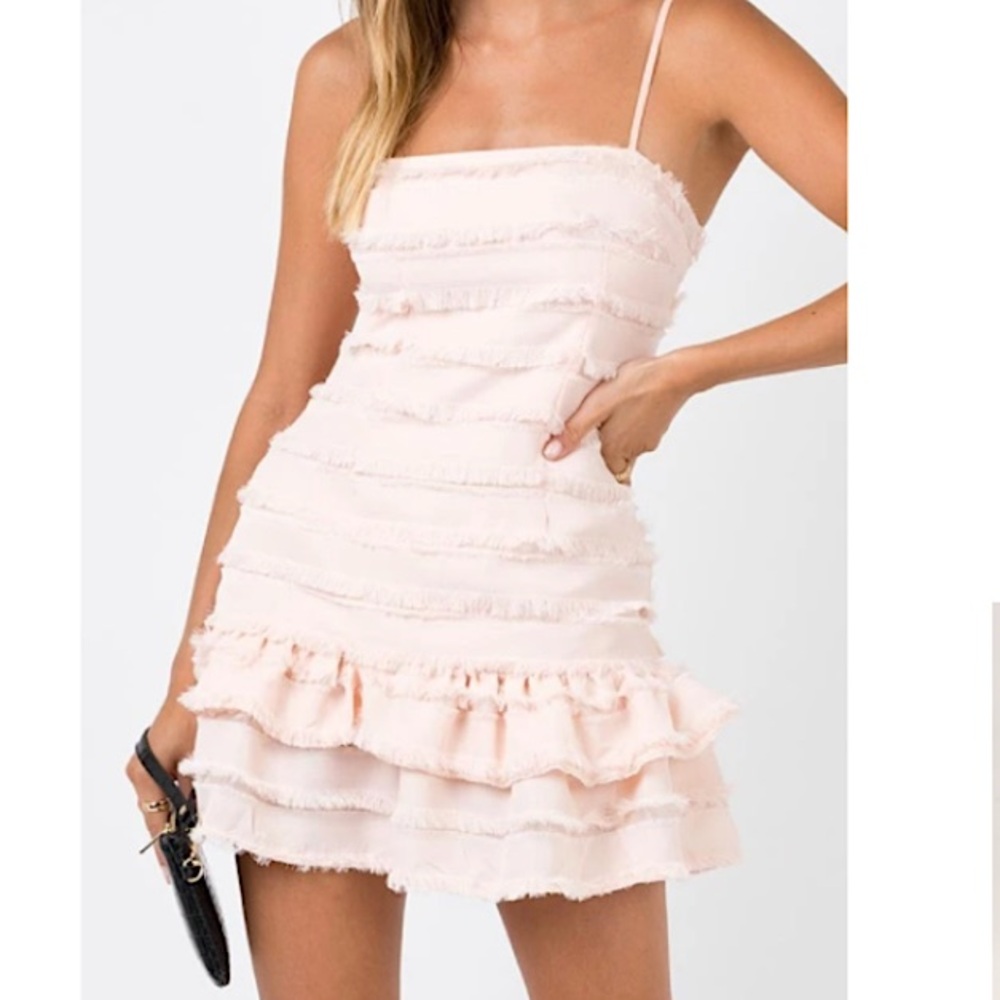 NWT Princess Polly Chic Layered Fringe pale pink mini dress
